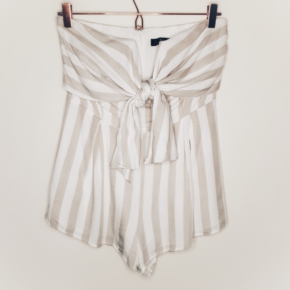 Blue Blush Rompers Striped Strapless Ivory//Taupe Jumper